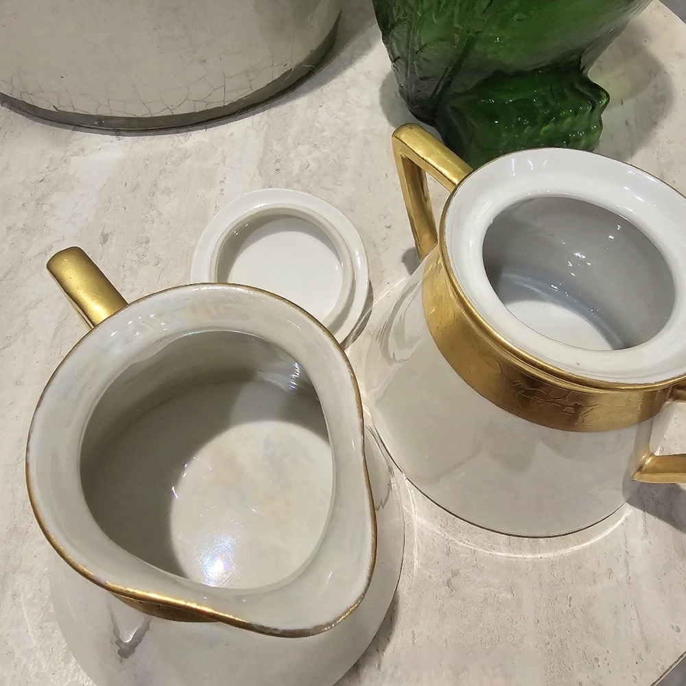 Limoges France B&C Porcelain Sugar and Creamer Set Gold Trim - Picture 9 of 10